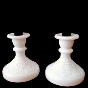 Vintage Milk Glass Candlestick Holders Harvest Grape Matching Set Rustic Decor